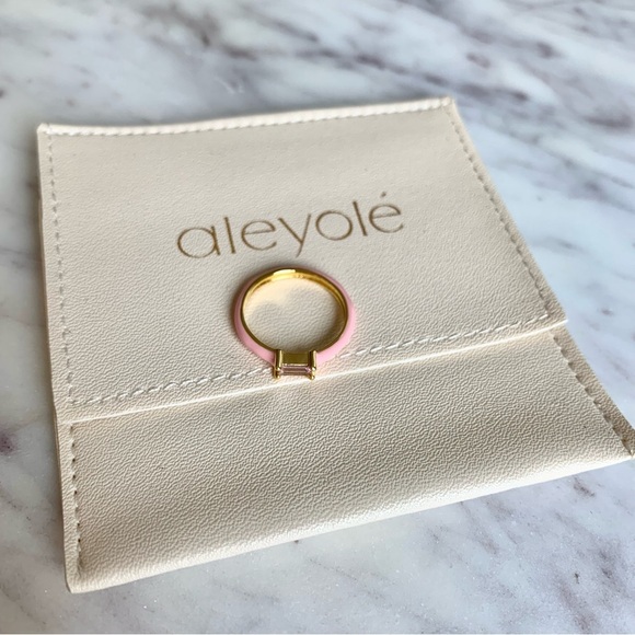 Blush Pink Gem Gold 925 Sterling Silver Enamel Ring - Picture 3 of 4